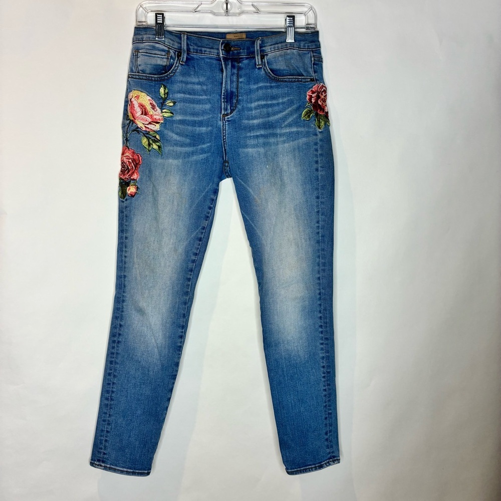 Sundance Blue Skinny Jeans with Pink Rose Embroidery